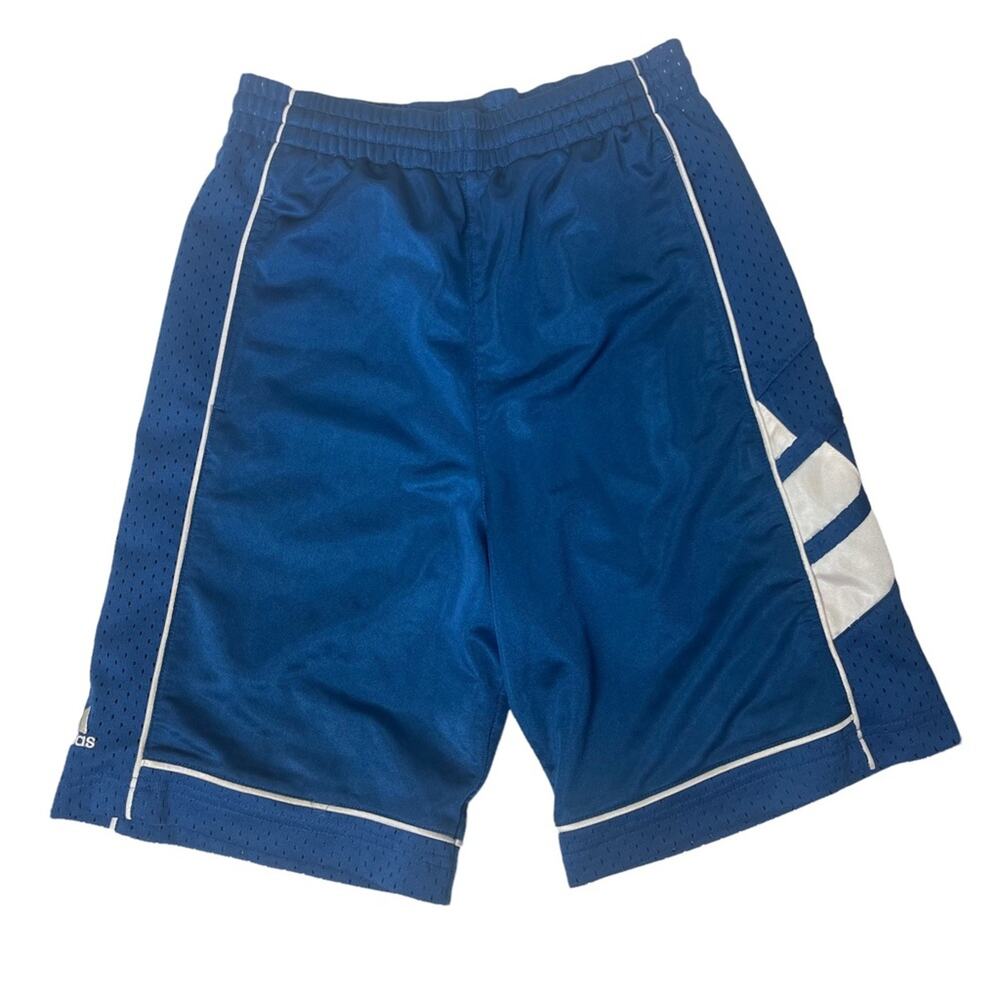 Adidas Boys Basketball Active Shorts with Mesh Panels Blue White Size Small